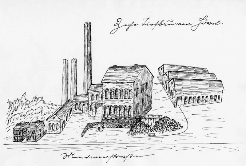 Federzeichnung der Schachtanlage Tiefbau von H&ouml;vel, Mendener Stra&szlig;e, um 1900 Stadtarchiv Iserlohn, KP-B 1-2 Graphische Sammlung