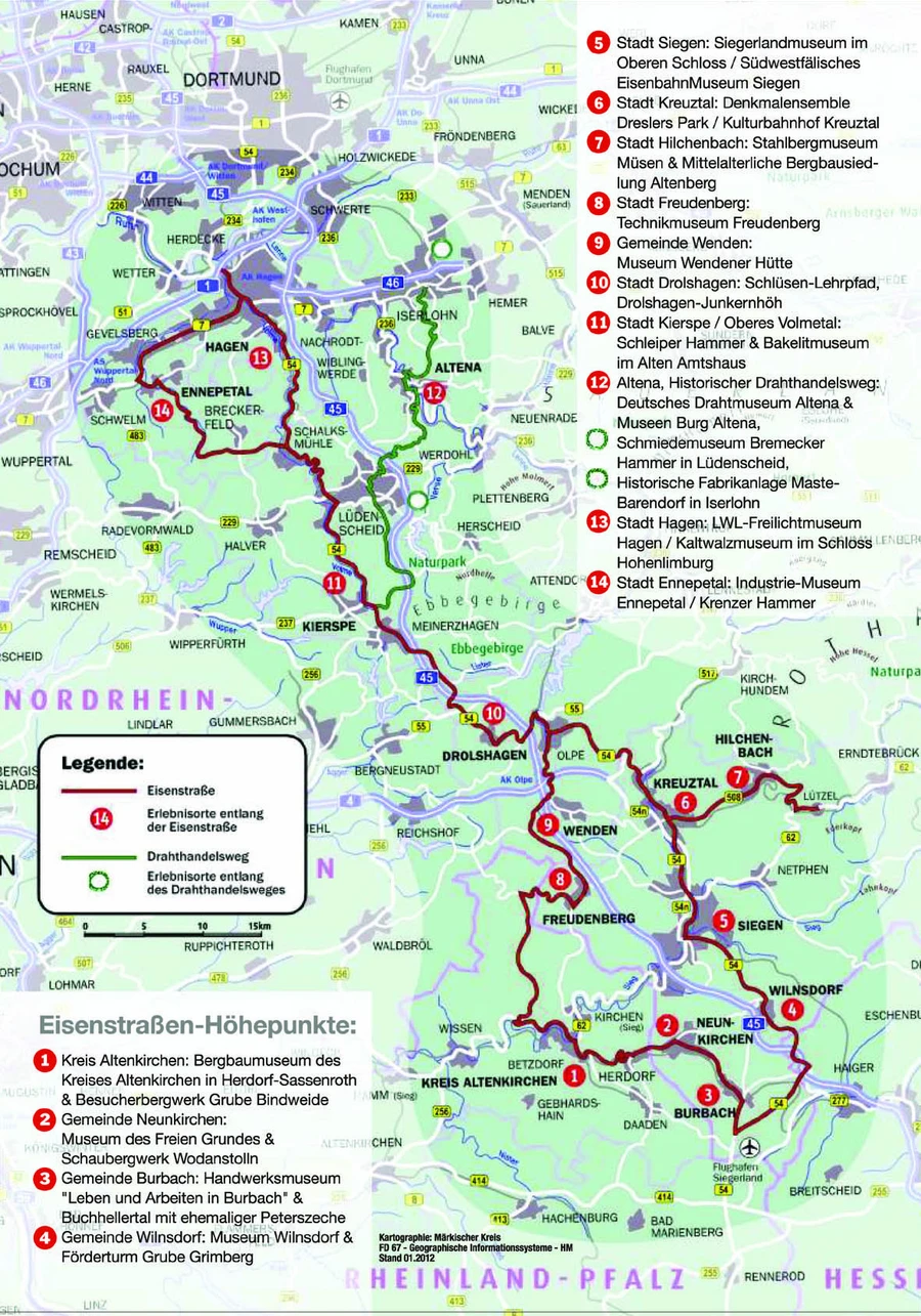 Karte Eisenstra&szlig;e S&uuml;dwestfalen
